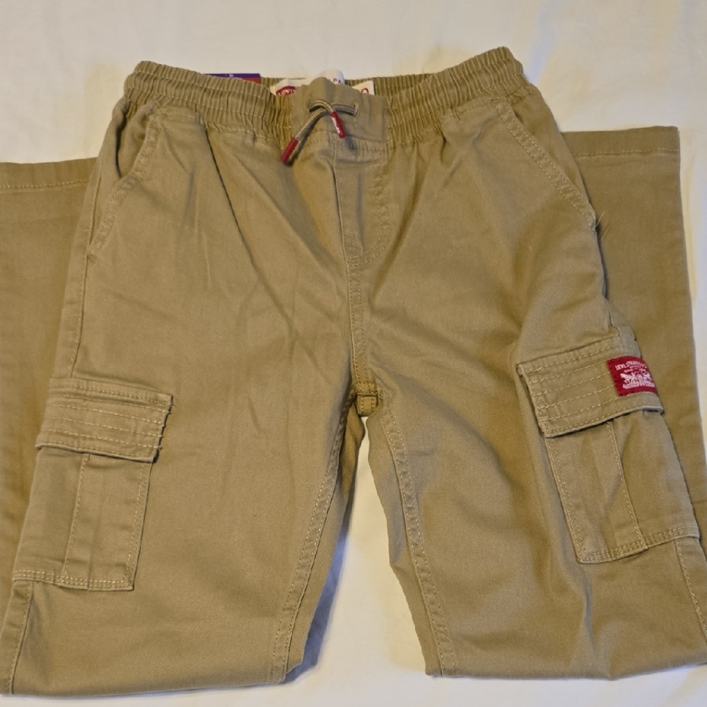 Levis Youth Cargo Pants Size 10 Khaki Harvest Gold Slim Fit Elastic Waist‎ NWT